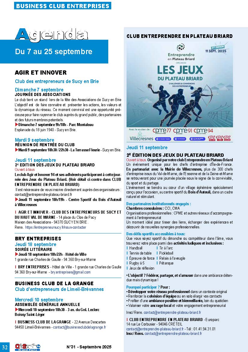 CLUB DES ENTREPRENEURS - PLATEAU BRIARD - CLUB DE LA GRANGE - BUSINESS