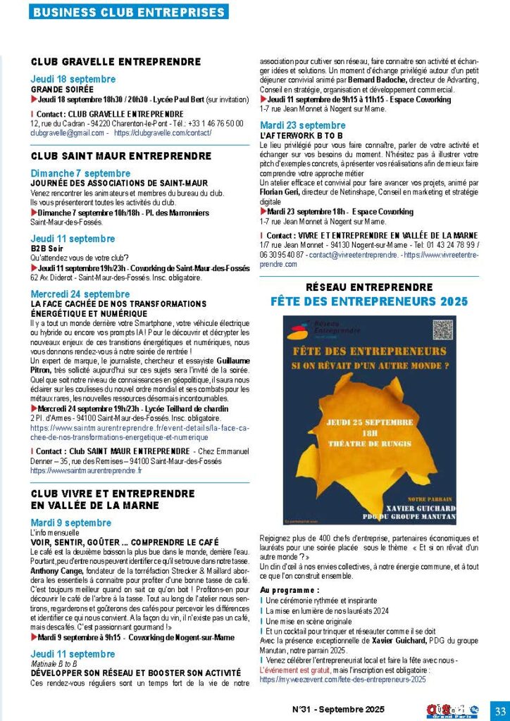 CLUB GRAVELLE ENTREPRENDRE - BUSINESS - FETE DES ENTREPRENEURS - CLUB VIVRE ET ENTREPRENDRE EN VALLE DE LA MARNE