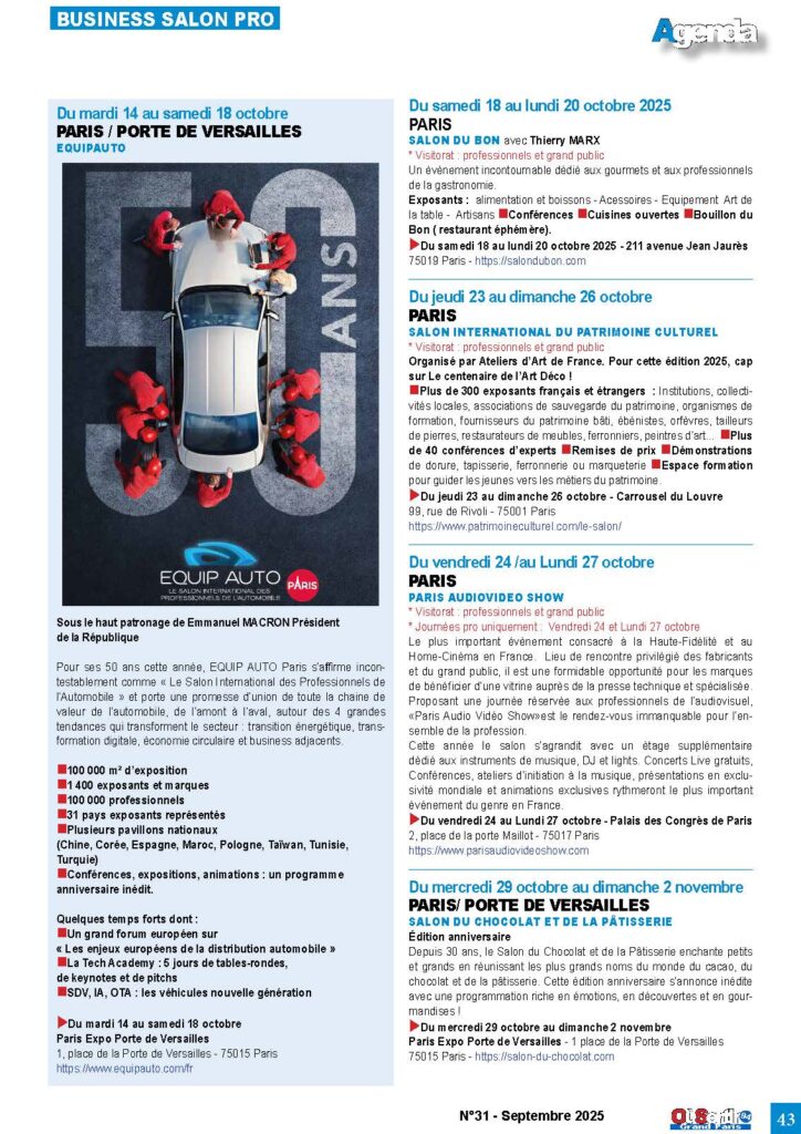SALON DU SON - BUSINESS - EQUIPAUTO - SALON INTERNATIONAL DU PATRIMOINE CULTUREL - AUDIOVIDEO SHOW
