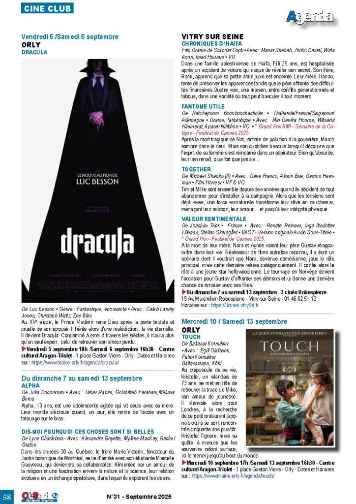 DRACULA - CINEMA - TOGETHER - VALEUR SENTIMENTALE - TOUCH - ALPHA - DIS MOI POURQUOI CES CHOSES SONT SI BELLES